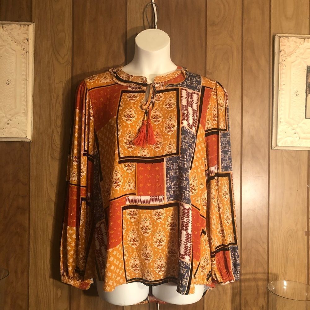 Cloth & Portrait Patchwork Bohemian Style Blouse.… - image 1